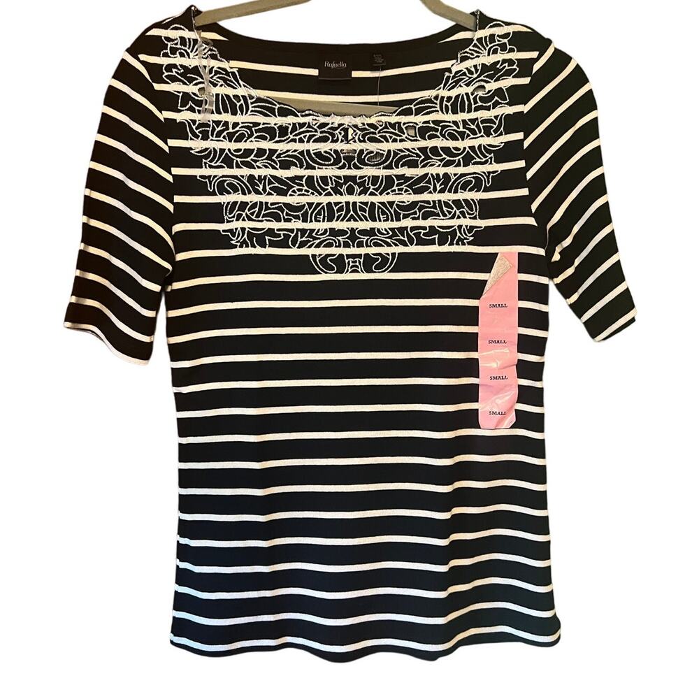Rafaella Black & White Embroidered Top - Size Small